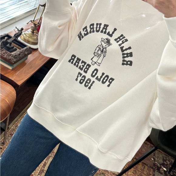 Polo Ralph Lauren Womens Polo Bear Oversized Fleece Crew Neck - White XL - Picture 10 of 13